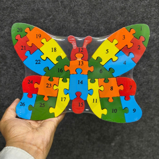 Butterfly Jigsaw Puzzle Wooden Toy for Kids | Double-Sided Alphabet & Number Learning Puzzle | Educational Wooden Puzzle