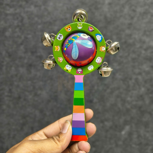 Ball Round Rattle Toy for Babies | Wooden Bell Sound Colourful Rattle