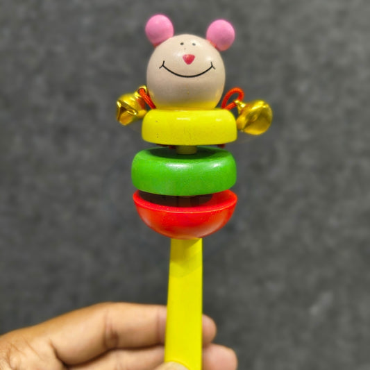 Wooden Colorful Buddy Rattle Toy for Babies | Cute Bell Sound Handheld Toy