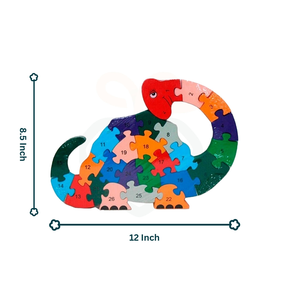 Wooden Jigsaw Puzzle Dinosaur Shape | ABC & Number Learning Puzzle for Kids | Educational Wooden Toy | Nivaaro