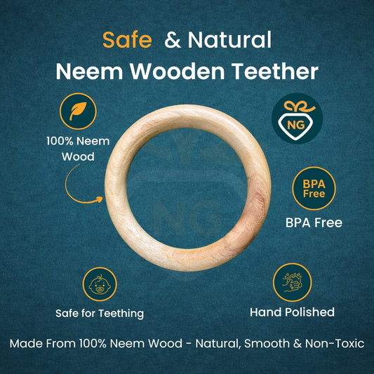Neem Wood Ring Teether for Babies | Natural Wooden Teething Toy (BPA Free & Non-Toxic)