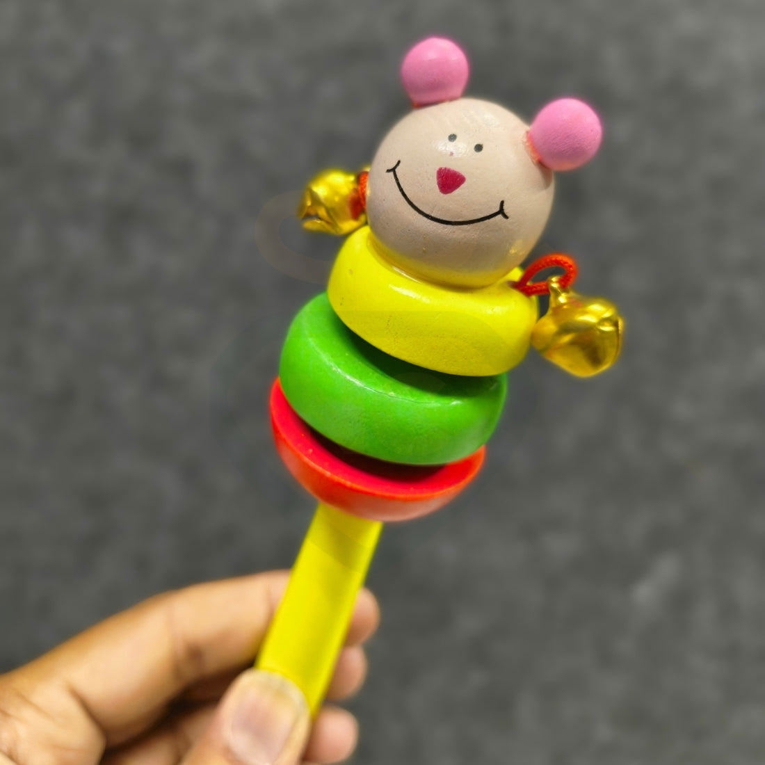 Wooden Colorful Buddy Rattle Toy for Babies | Cute Bell Sound Handheld Toy