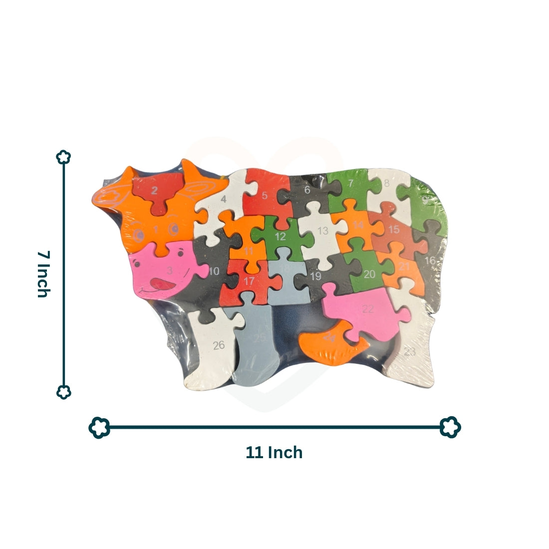 Cow Jigsaw Puzzle Wooden Toy for Kids | Double-Sided Alphabet & Number Learning Puzzle | Educational Animal Puzzle Toy