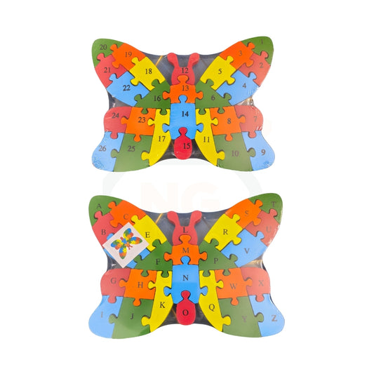 Butterfly Jigsaw Puzzle Wooden Toy for Kids | Double-Sided Alphabet & Number Learning Puzzle | Educational Wooden Puzzle