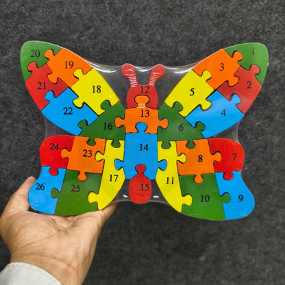 Butterfly Jigsaw Puzzle Wooden Toy for Kids | Double-Sided Alphabet & Number Learning Puzzle | Educational Wooden Puzzle