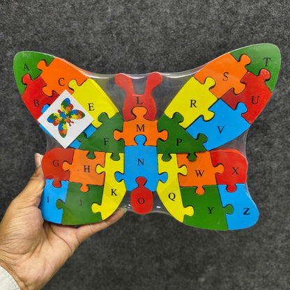 Butterfly Jigsaw Puzzle Wooden Toy for Kids | Double-Sided Alphabet & Number Learning Puzzle | Educational Wooden Puzzle