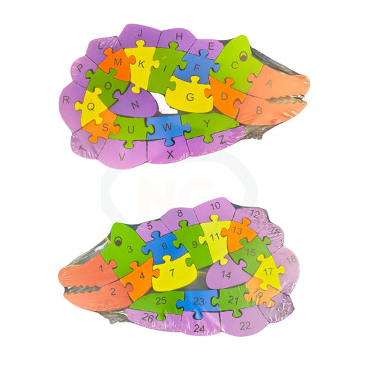 Crocodile Wooden Jigsaw Puzzle for Kids | Double-Sided Alphabet & Number Learning Toy | Educational Wooden Puzzle