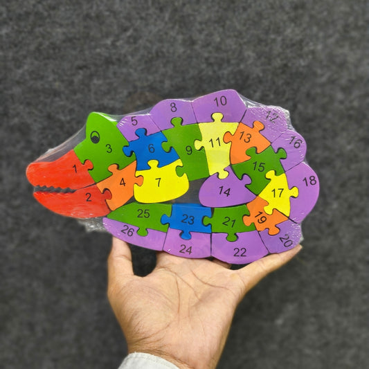 Crocodile Wooden Jigsaw Puzzle for Kids | Double-Sided Alphabet & Number Learning Toy | Educational Wooden Puzzle