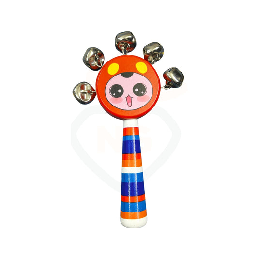 Wooden Smiley Jhunjhuna for Baby | Hand Rattle Toy with Bells | Safe Wooden Baby Toy | Infant Sensory Toy
