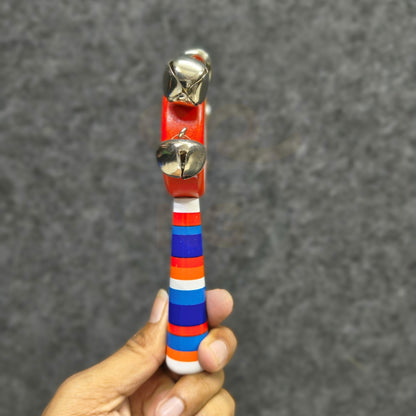 Wooden Smiley Jhunjhuna for Baby | Hand Rattle Toy with Bells | Safe Wooden Baby Toy | Infant Sensory Toy