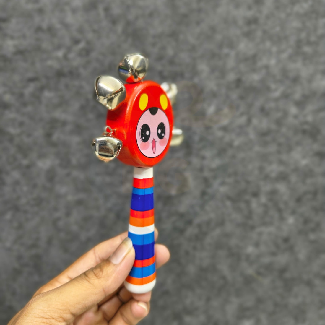 Wooden Smiley Jhunjhuna for Baby | Hand Rattle Toy with Bells | Safe Wooden Baby Toy | Infant Sensory Toy