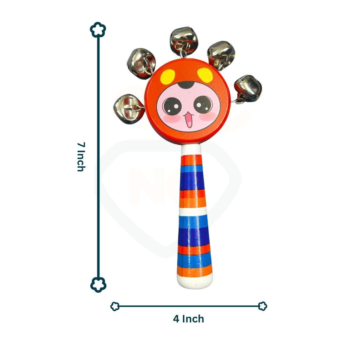 Wooden Smiley Jhunjhuna for Baby | Hand Rattle Toy with Bells | Safe Wooden Baby Toy | Infant Sensory Toy