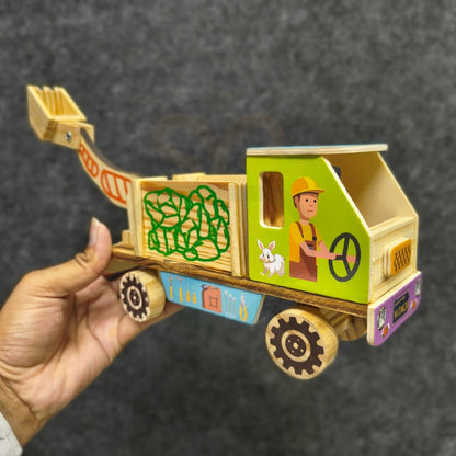 Wooden Crane Truck Toy for Kids | Handmade Wooden Construction Vehicle