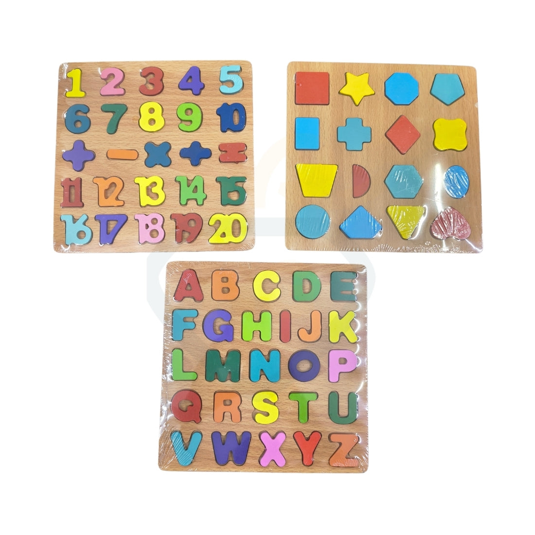 Wooden Educational Puzzle Board Set for Kids | Alphabet, Numbers & Shapes Learning Toy (3 PCS)