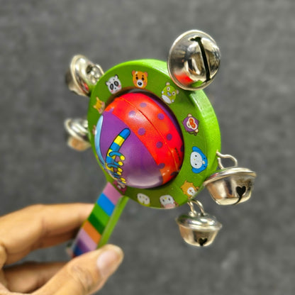 Ball Round Rattle Toy for Babies | Wooden Bell Sound Colourful Rattle