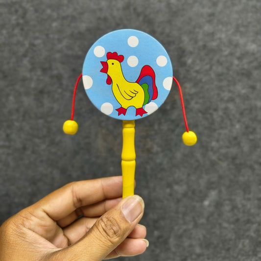 Colourful Damaru Rattle Toy for Babies | Wooden Spinning Sound Toy