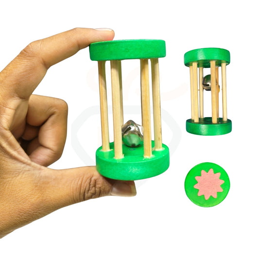 Small Round Bell Rattle for Babies | Wooden Mini Cage Sound Toy