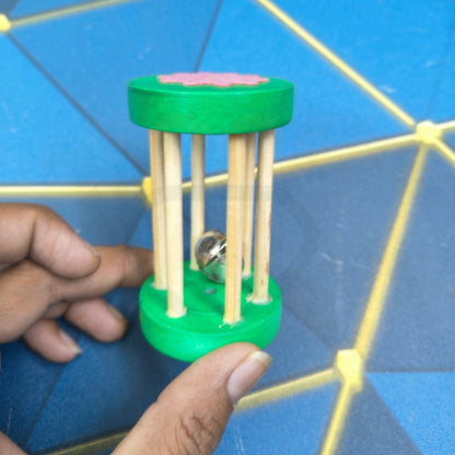 Small Round Bell Rattle for Babies | Wooden Mini Cage Sound Toy