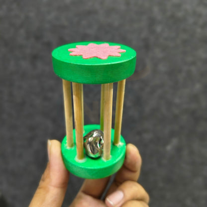 Small Round Bell Rattle for Babies | Wooden Mini Cage Sound Toy
