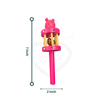 Handmade Wooden Cage Roller Bell Rattle for Babies | Cute Bear Design Toy