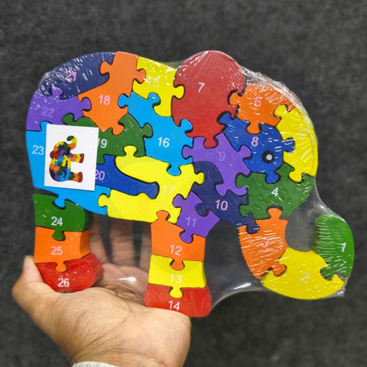 Wooden Jigsaw Puzzle Elephant Shape for Kids | Alphabet Learning Wooden Puzzle | Educational Toy | Nivaaro
