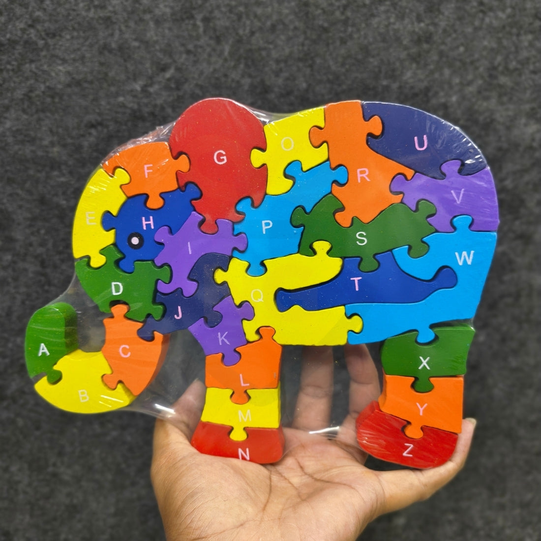 Wooden Jigsaw Puzzle Elephant Shape for Kids | Alphabet Learning Wooden Puzzle | Educational Toy | Nivaaro