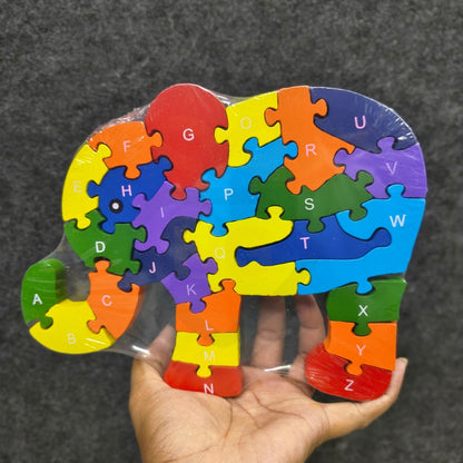 Wooden Jigsaw Puzzle Elephant Shape for Kids | Alphabet Learning Wooden Puzzle | Educational Toy | Nivaaro