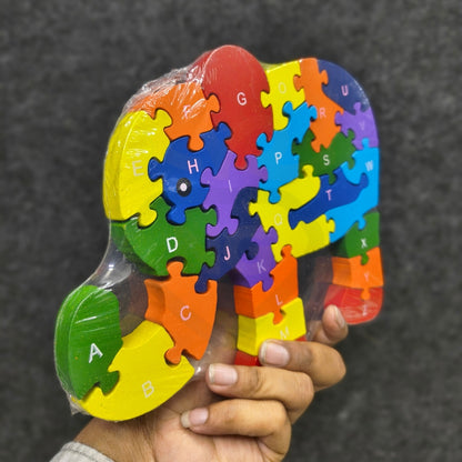 Wooden Jigsaw Puzzle Elephant Shape for Kids | Alphabet Learning Wooden Puzzle | Educational Toy | Nivaaro