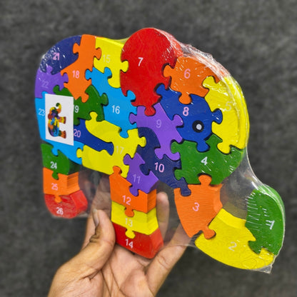 Wooden Jigsaw Puzzle Elephant Shape for Kids | Alphabet Learning Wooden Puzzle | Educational Toy | Nivaaro