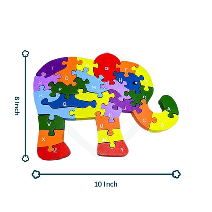 Wooden Jigsaw Puzzle Elephant Shape for Kids | Alphabet Learning Wooden Puzzle | Educational Toy | Nivaaro