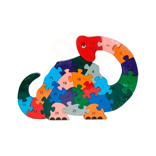 Wooden Jigsaw Puzzle Dinosaur Shape | ABC & Number Learning Puzzle for Kids | Educational Wooden Toy | Nivaaro