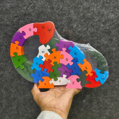 Wooden Jigsaw Puzzle Dinosaur Shape | ABC & Number Learning Puzzle for Kids | Educational Wooden Toy | Nivaaro