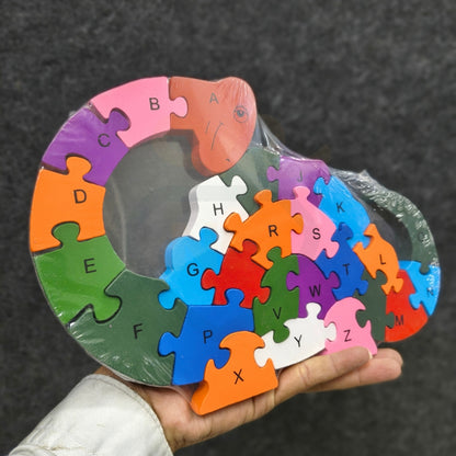 Wooden Jigsaw Puzzle Dinosaur Shape | ABC & Number Learning Puzzle for Kids | Educational Wooden Toy | Nivaaro