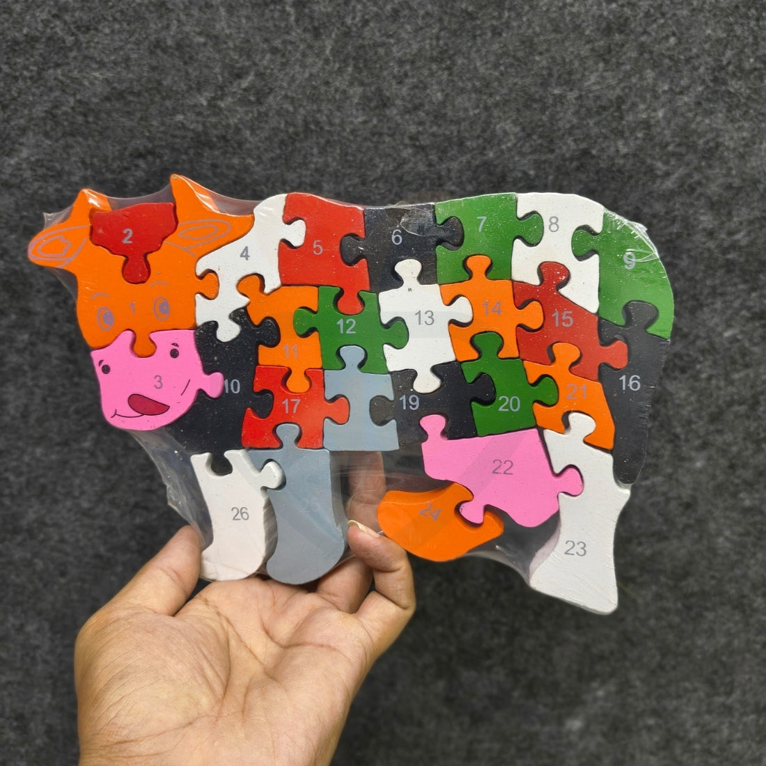 Cow Jigsaw Puzzle Wooden Toy for Kids | Double-Sided Alphabet & Number Learning Puzzle | Educational Animal Puzzle Toy