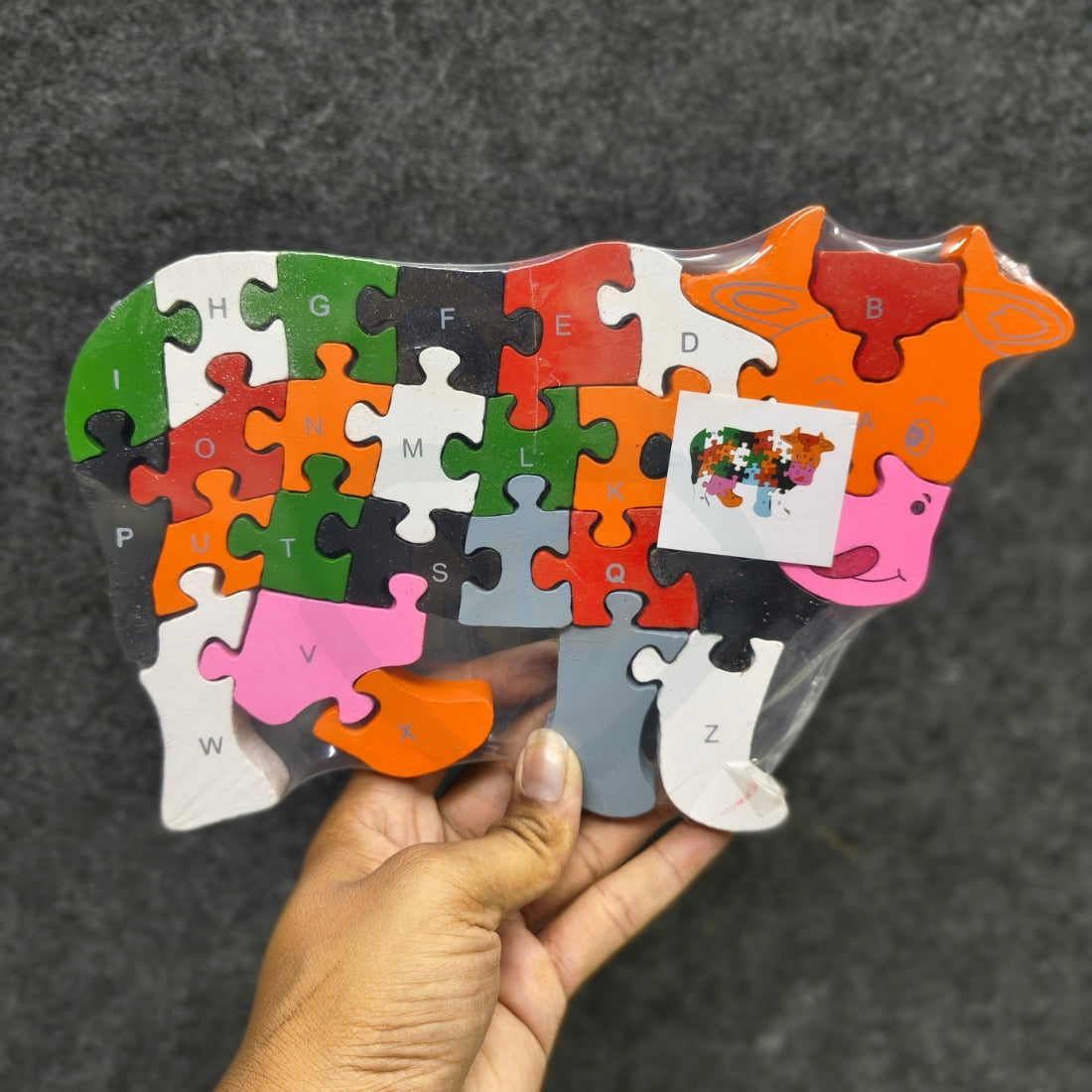 Cow Jigsaw Puzzle Wooden Toy for Kids | Double-Sided Alphabet & Number Learning Puzzle | Educational Animal Puzzle Toy
