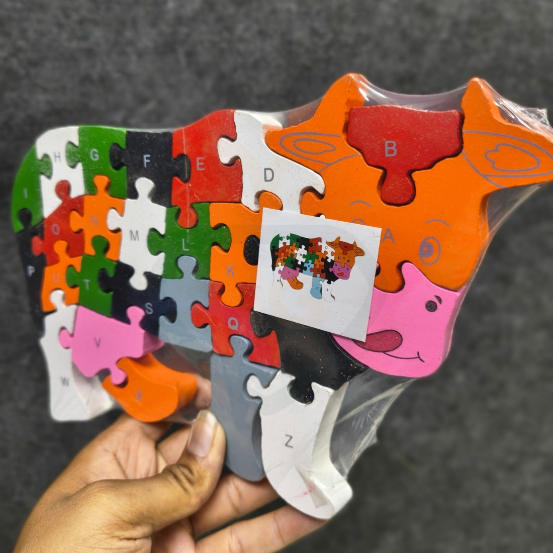 Cow Jigsaw Puzzle Wooden Toy for Kids | Double-Sided Alphabet & Number Learning Puzzle | Educational Animal Puzzle Toy