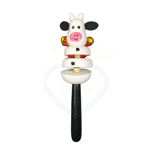 Cow wooden baby rattle toy for infants