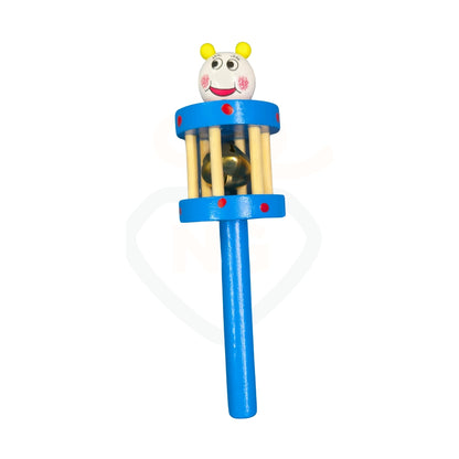 Cute blue wooden baby rattle toy for infants