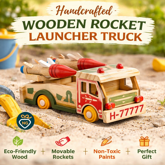 Wooden Rocket Launcher Truck Toy for Kids | Handcrafted Military Truck Toy with Movable Rockets