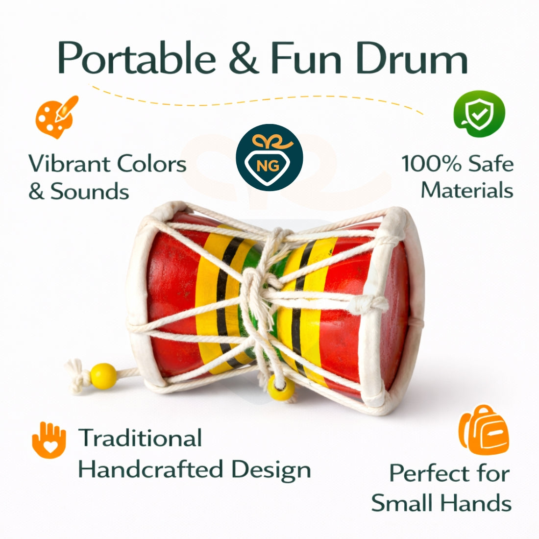Wooden Damru Toy for Kids | Handcrafted Traditional Musical Toy | Safe & Fun Learning Toy