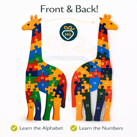 Wooden Giraffe Puzzle for Kids | Alphabet & Number Learning Toy | Montessori Educational Puzzle
