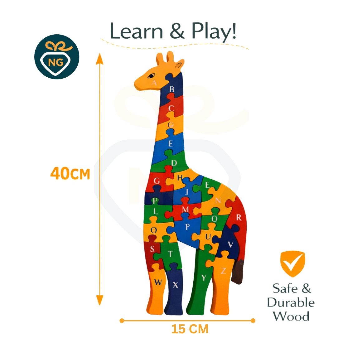 Wooden Giraffe Puzzle for Kids | Alphabet & Number Learning Toy | Montessori Educational Puzzle