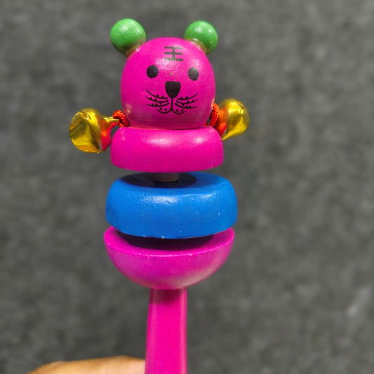 Pink tiger wooden rattle toy for babies