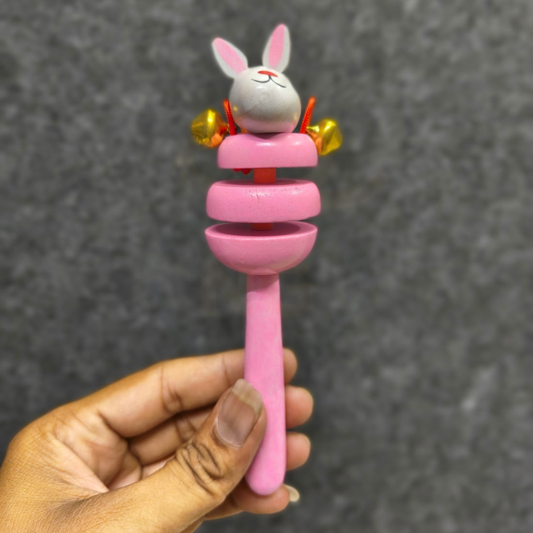 Eco-friendly wooden bunny baby rattle