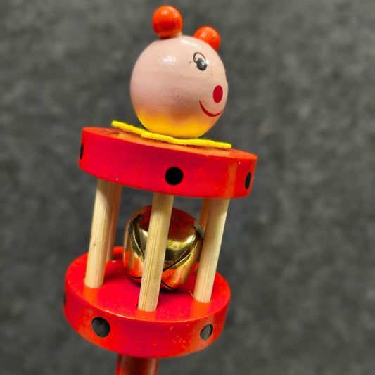 Handmade wooden sensory rattle with bell
