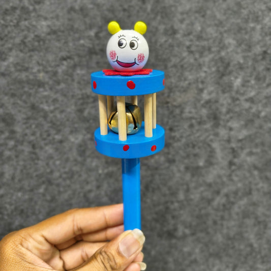 Handmade wooden sensory rattle with bell sound