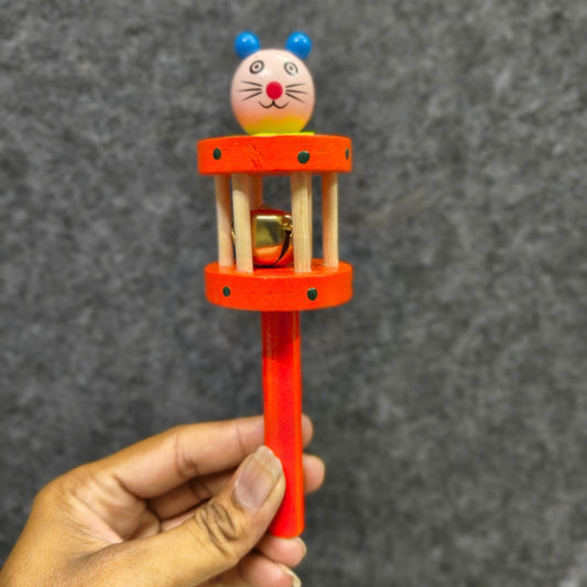 Handmade mouse sensory wooden toy with bell
