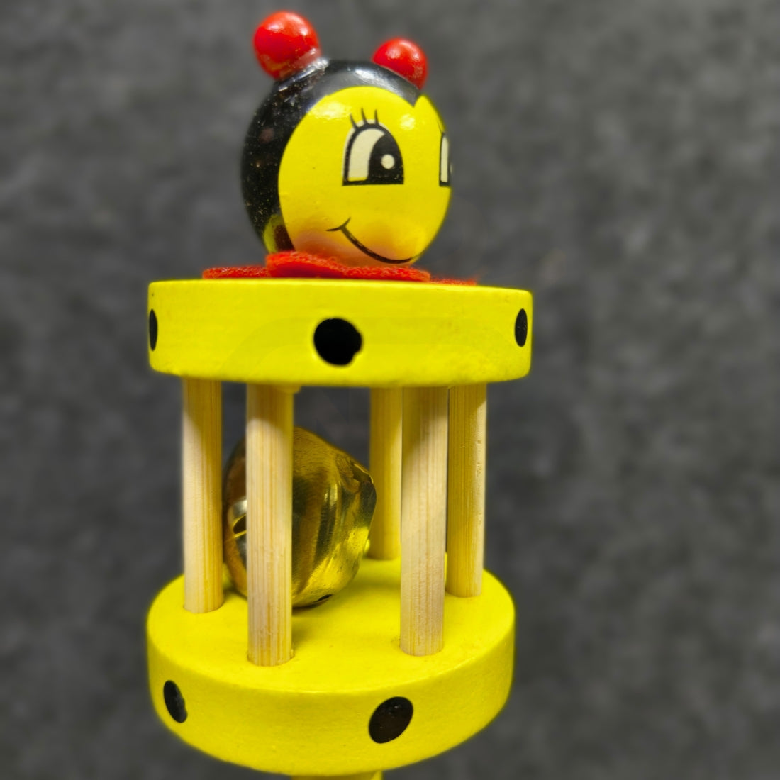 Handmade bee sensory wooden toy with bell