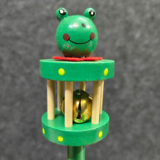 Handmade frog sensory wooden toy with bell