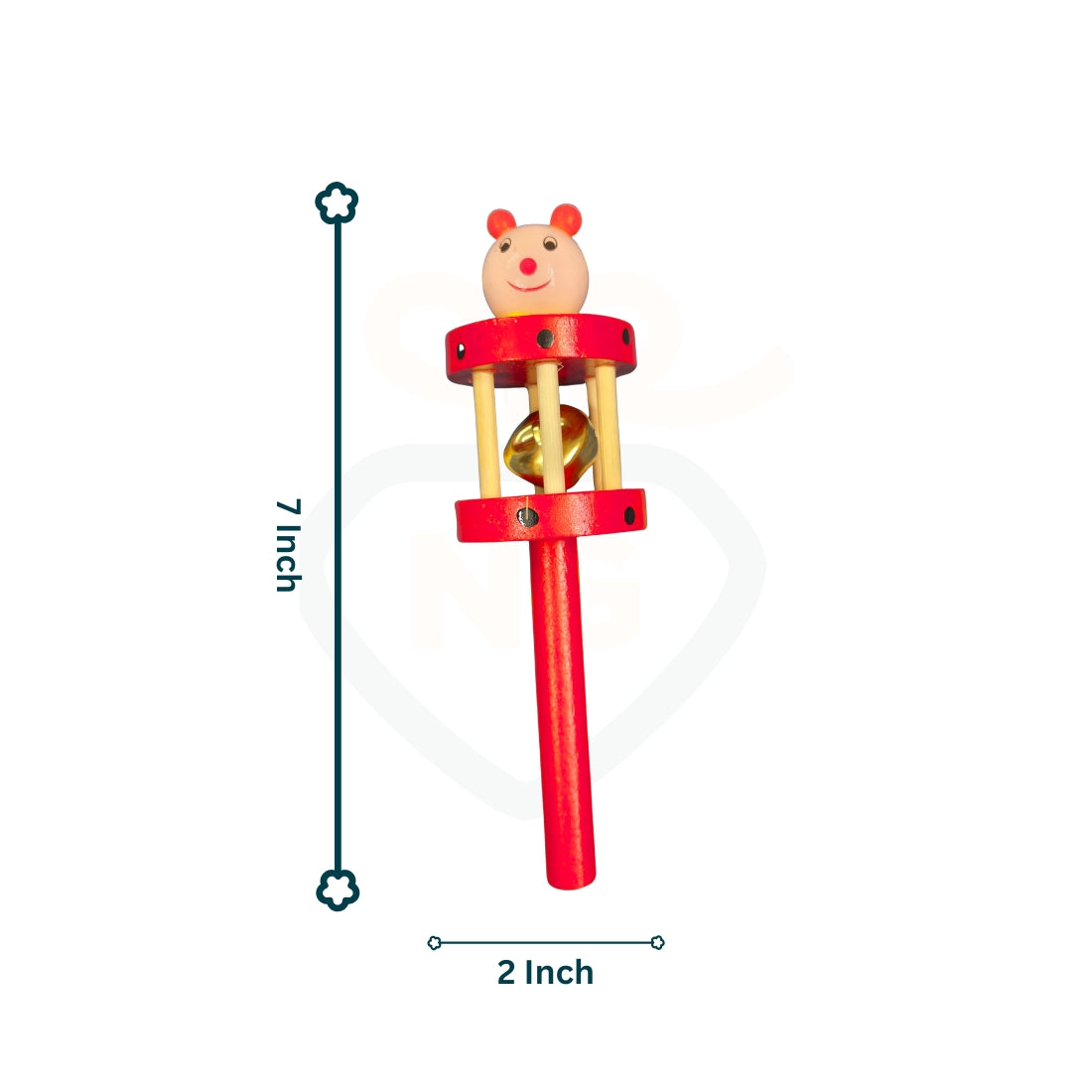 Red wooden baby shaker toy with bell sound